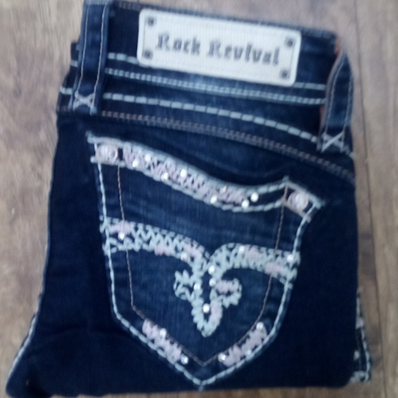 Rock Revival Women's 26 Dark Wash Skinny Jeans Amy Bejeweled Distressed NWOT - Picture 3 of 13